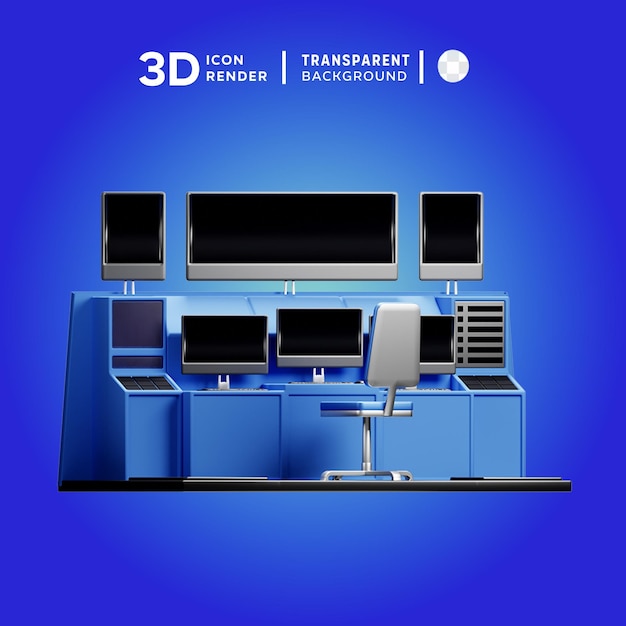 PSD illustrazione 3d della sala di controllo che mostra l'icona 3d colorata isolata