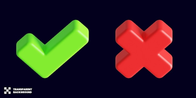 Controleer en kruis pictogram in minimalistische 3d-weergave