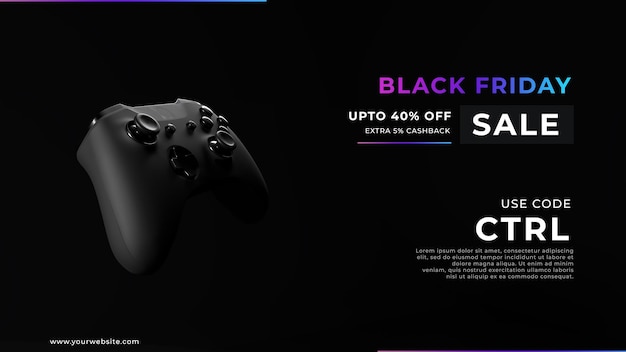 Controller con sfondo nero banner di vendita del black friday