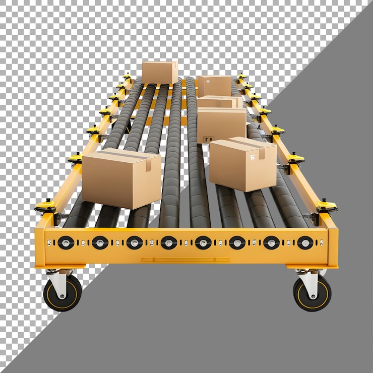 PSD conveyer with boxes on it on transparent background ai generated