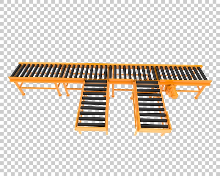 PSD conveyor belt isolated on transparent background 3d rendering illustration