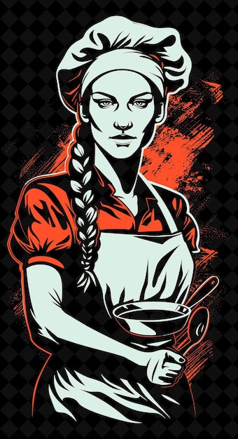 PSD cook woman portrait with a white cap and apron holding a lad vivid color design png collections