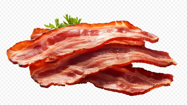 Cooked bacon slices isolated on transparent background