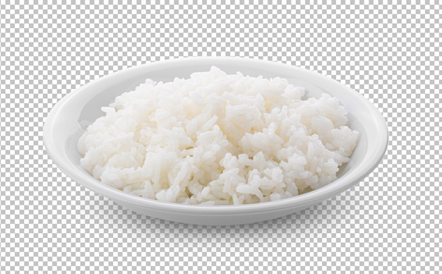 PSD cooked jasmin rice in white plate on alpha layer