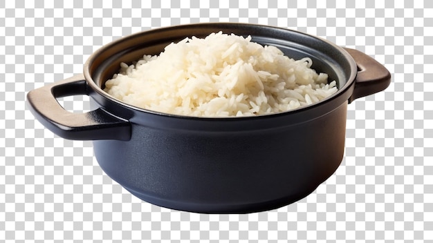 PSD Приготовленный рис в черном горшке на прозрачном фоне