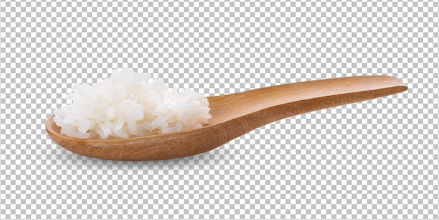 Cooked rice in wood spoon on alpha layer