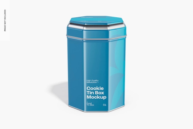 PSD cookie tin box mockup, front view