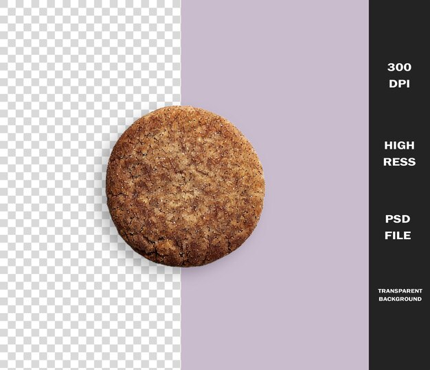 a cookie with a brown sugar on it and a black background