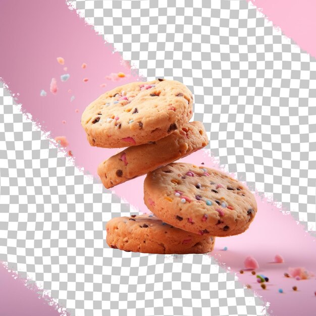 PSD a cookie with chocolate chips and a pink background with sprinkles on it