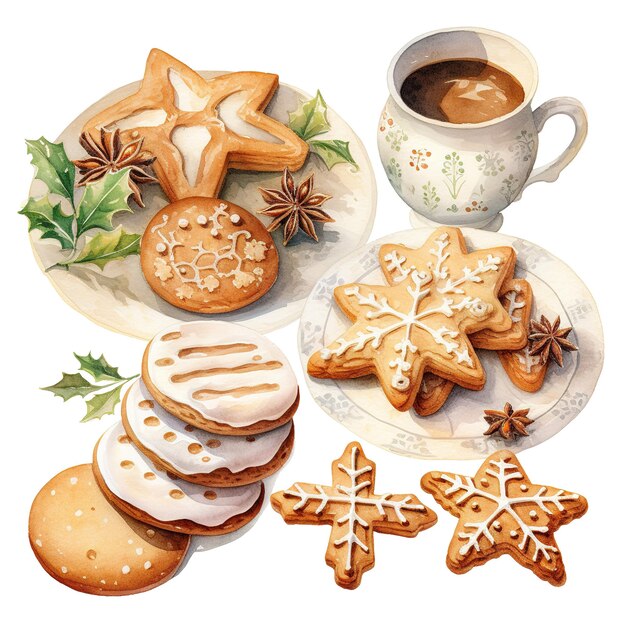 PSD cookies set for christmas event watercolor style ai generated