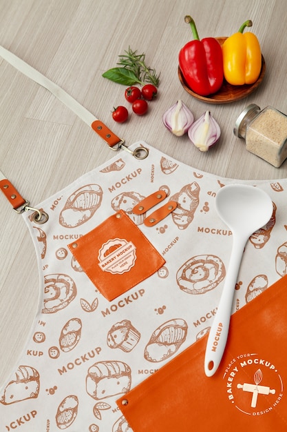 PSD cooking concept mock-up with apron and bell peppers