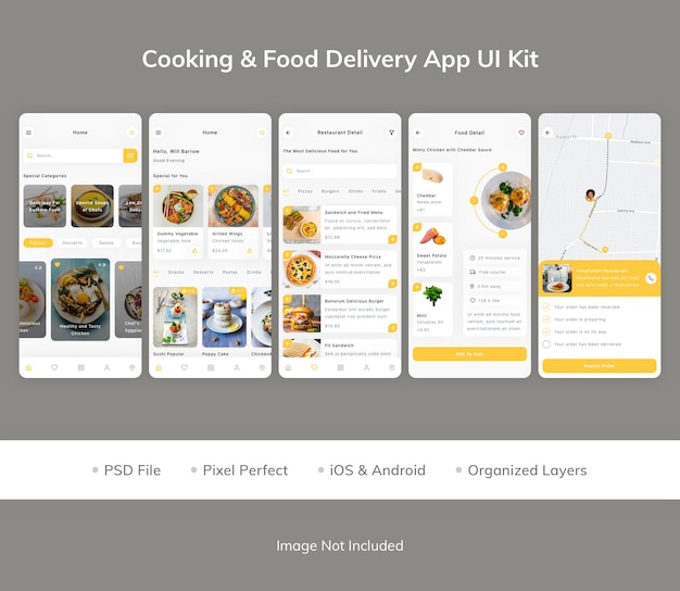PSD cooking food delivery app ui kit