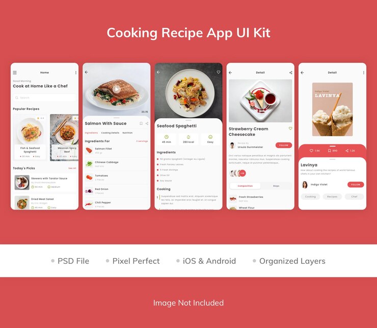 PSD cooking recipe app ui kit