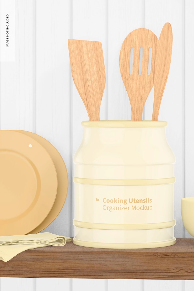 PSD cooking utensils organizer mockup, perspective