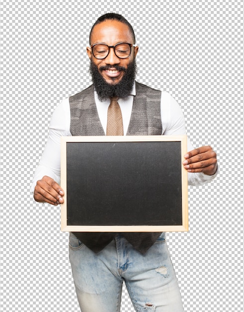 Cool black man with a blackboard