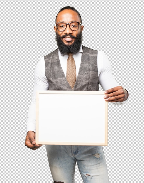 Cool black man with a blackboard