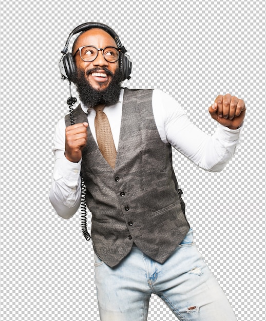 PSD cool black man with headphones dancing