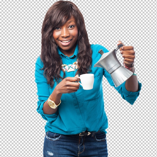 PSD cool black woman drinking coffee