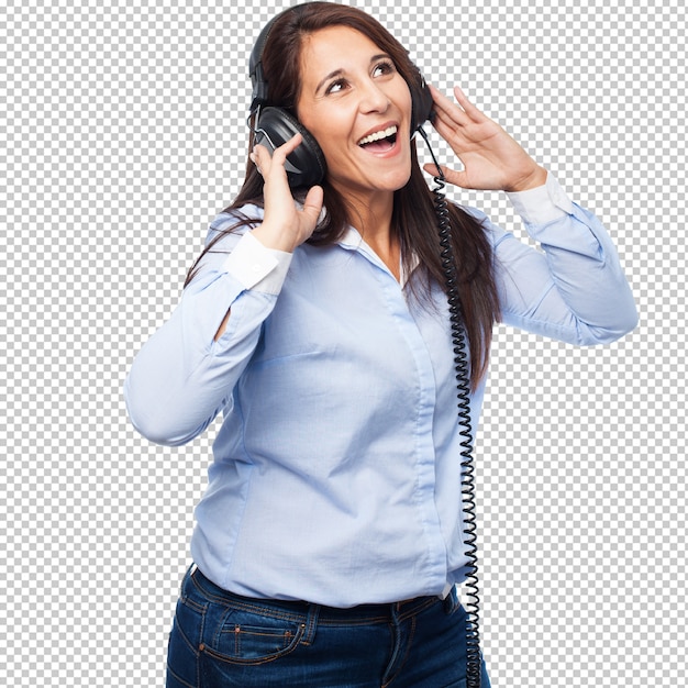 Cool business woman with headphones