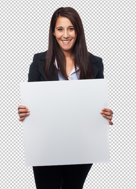 PSD cool business woman with placard