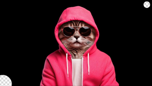 PSD cool cat wearing hoodie with sunglasses png transparent