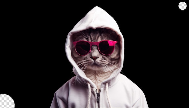 PSD cool cat wearing hoodie with sunglasses png transparent