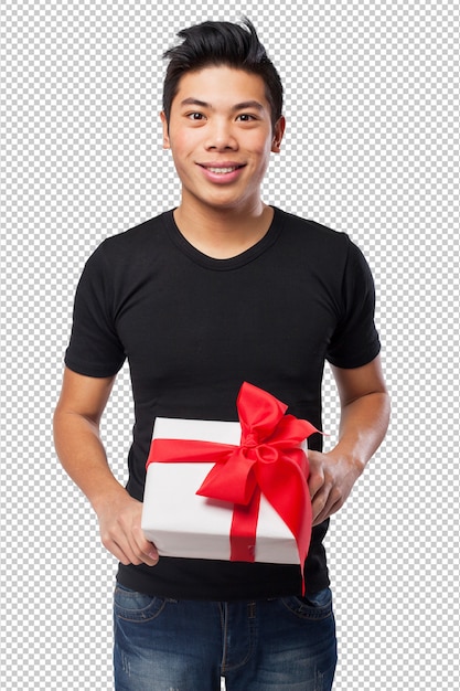Cool chinese-man holding a gift