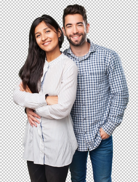 Cool couple smiling on white background