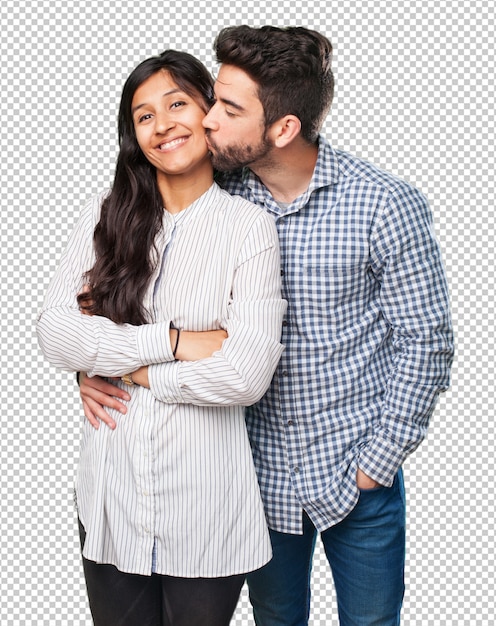 Cool couple smiling on white