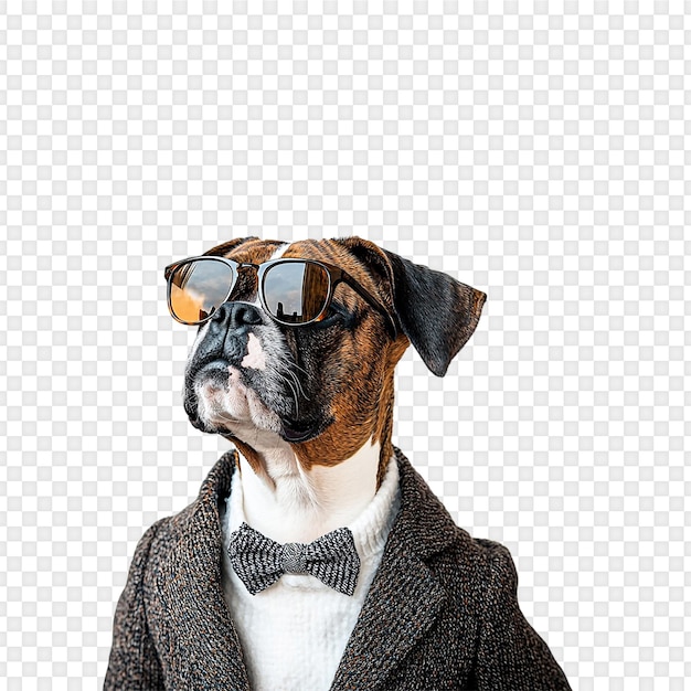 Cool Dog in Suit and Sunglasses Isolated On Transparent Background