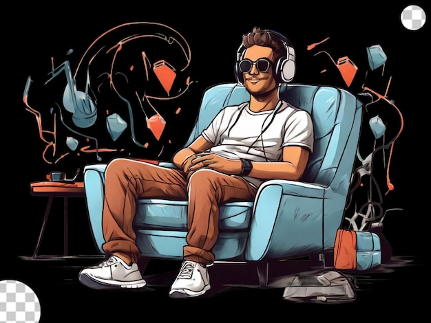 PSD a cool dude lounging on a comfy chair png transparent