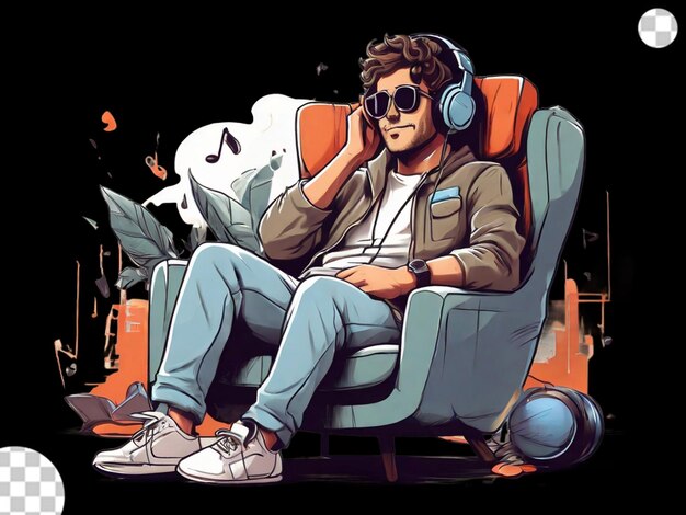 PSD a cool dude lounging on a comfy chair png transparent