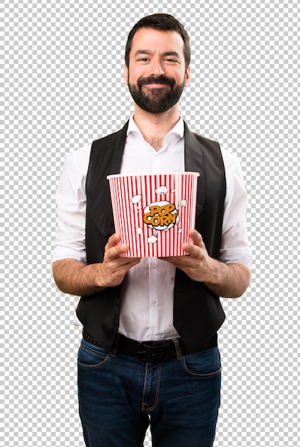 Cool man eating popcorns