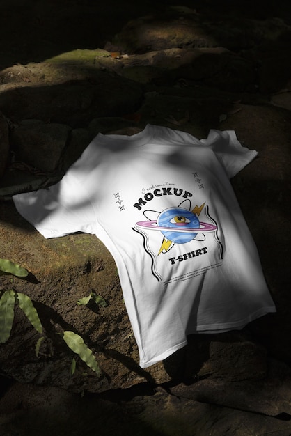 PSD cool tshirt in nature mockup