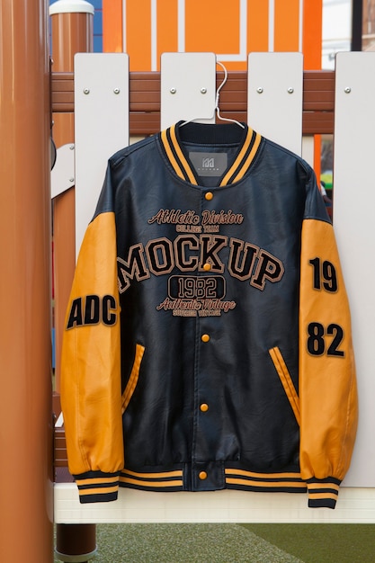 PSD cool varsity jacket  outdoors