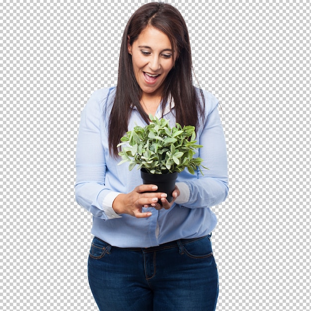 Cool young-woman with plant