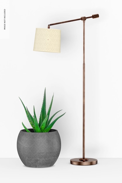 PSD cooper standing lamp with plant mockup