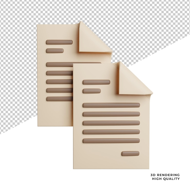 PSD ドキュメントファイルのコピー正面図アイコン透明な背景の3dレンダリングイラスト