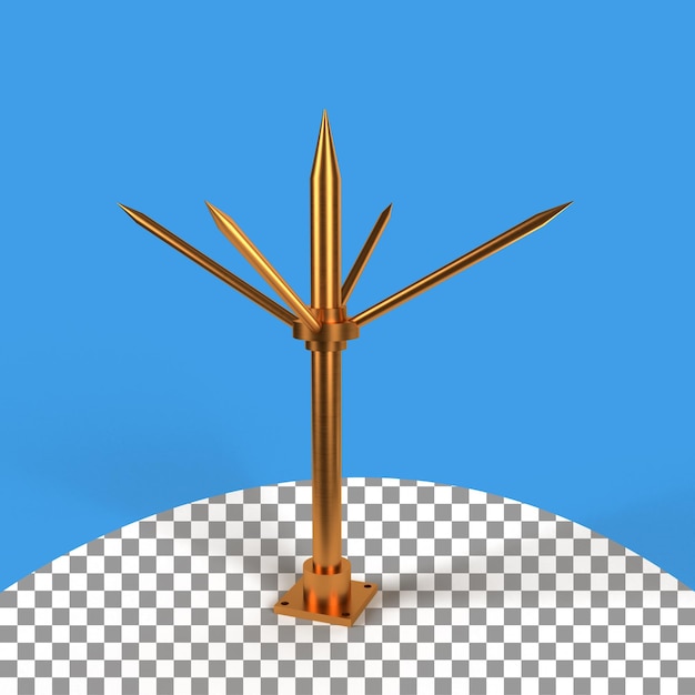 Copper Lightning Arrester 3d rendering with Earthing Rod home lightning protection system