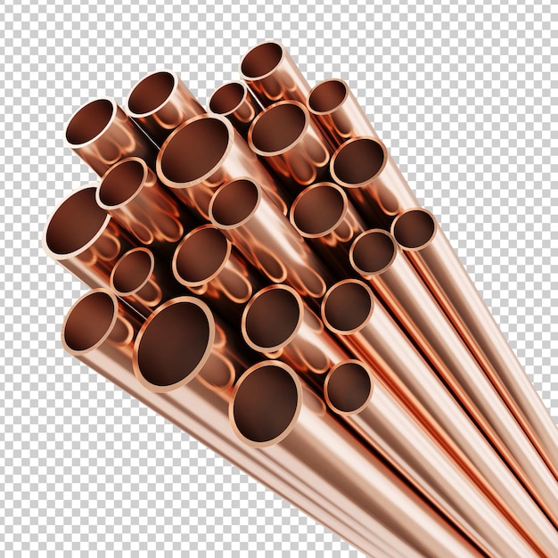 Copper pipes isolated 3d rendering