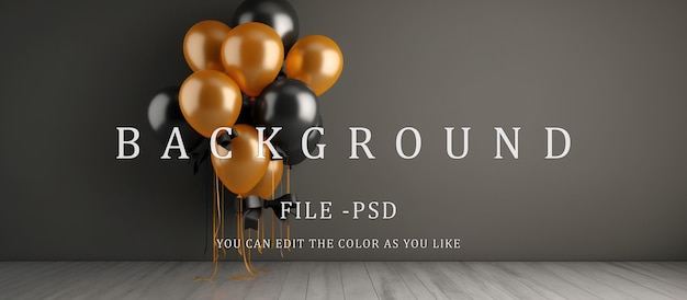 PSD copy space balloons with black wall background concept for celebration