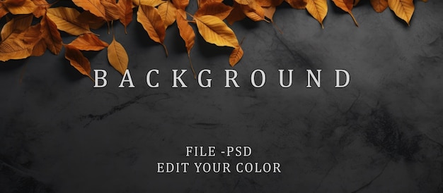 PSD copy space illustration of fallen orange leaves faded cement black background