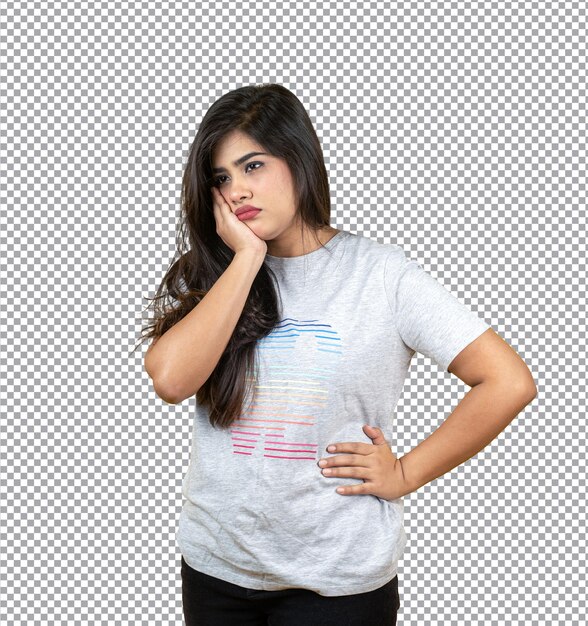 PSD copy space with female portrait with sad facial expression