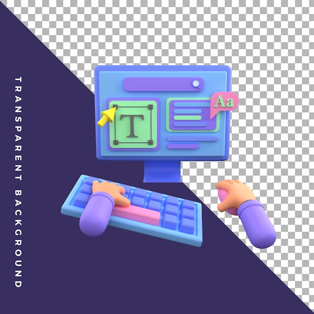 PSD copy writer writing hand gesture computer 3d