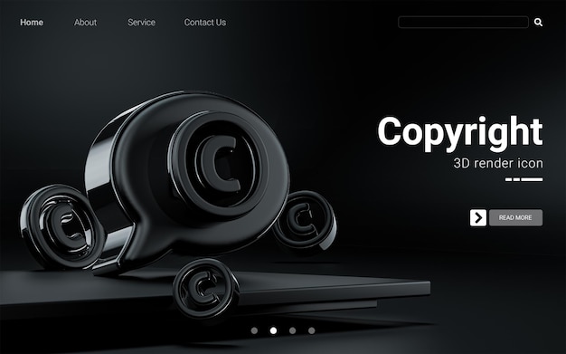 PSD ビジネスウェブテンプレートカバーとマーケティング3dレンダリングの著作権ソーシャルアイコンは暗い黒の背景をレンダリングします