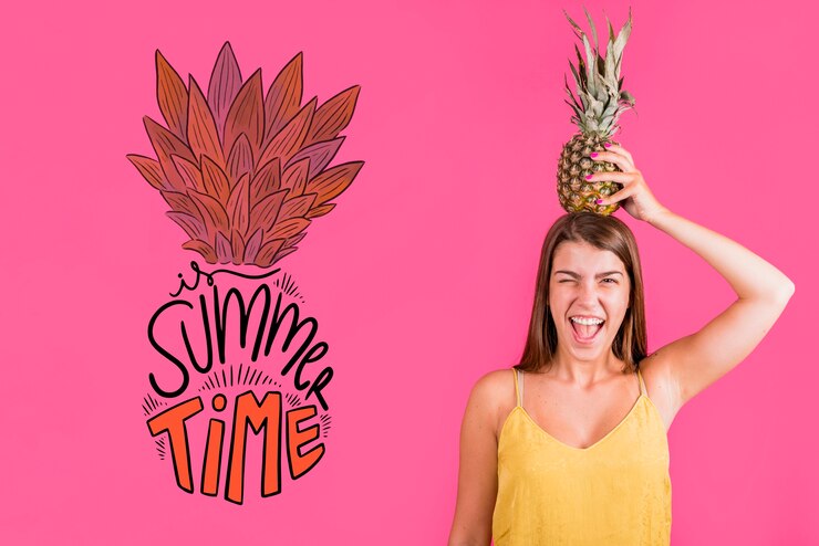 PSD copyspace mockup for summer with joyful woman