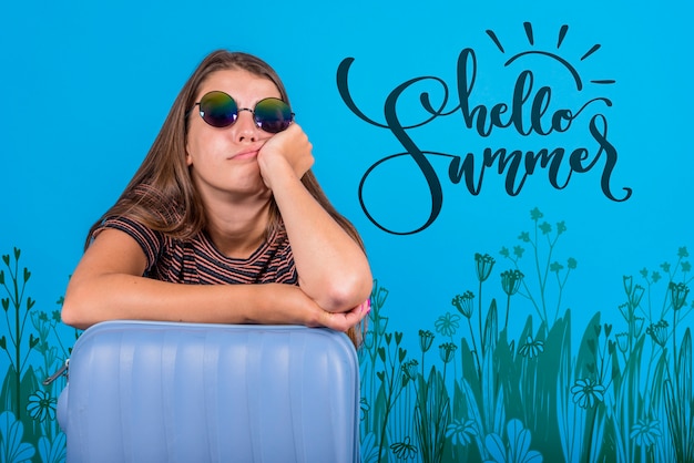 PSD copyspace mockup for summer with joyful woman