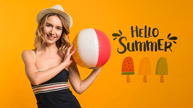 Copyspace mockup with summer concept next to attractive woman