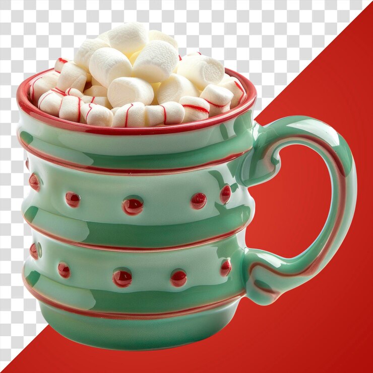 PSD coquette christmas mug drink marshmallows chocolate
