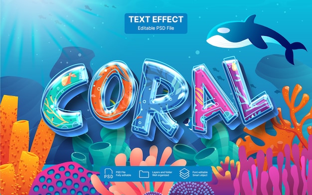 PSD coral  text effect